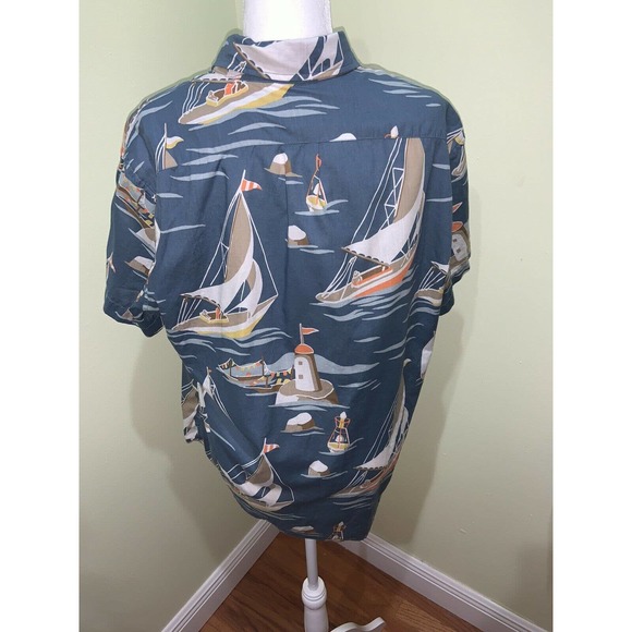 J. Crew Mens Sailboat Lighthouse Blue Shirt size Large - Picture 4 of 5